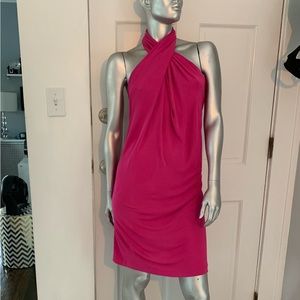 Jay Godfrey Twist/Cross Neck Dress. Hot pink. Size 2.